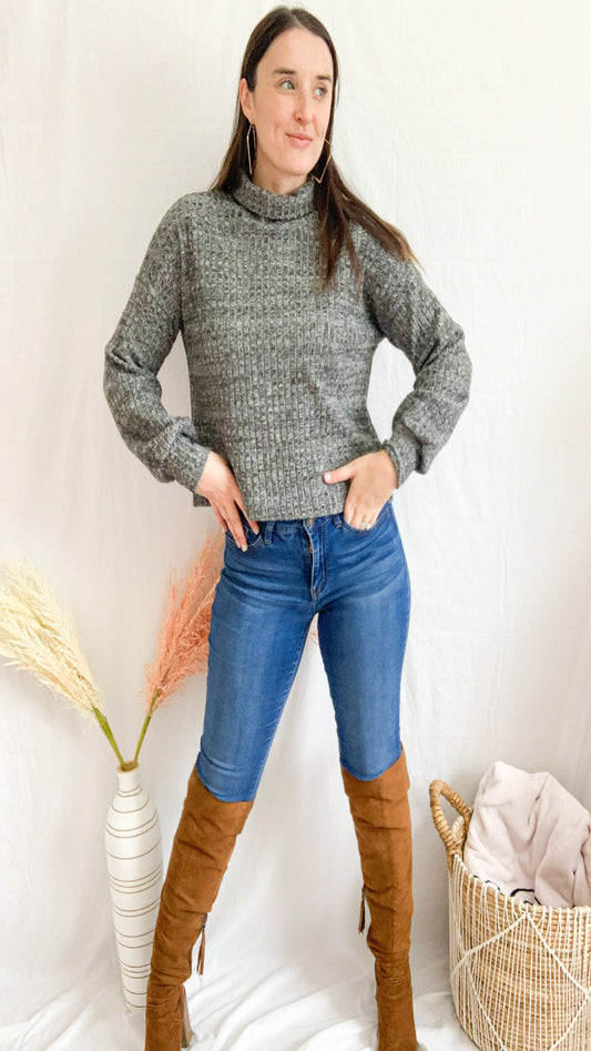 Midnight in Maine Turtle Neck Top - Charcoal