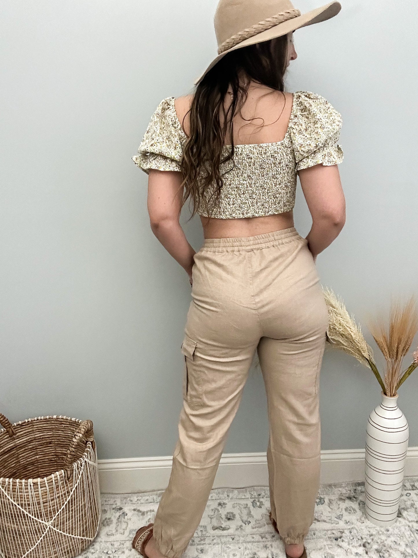 Brooke Linen Cargo Pants - Khaki
