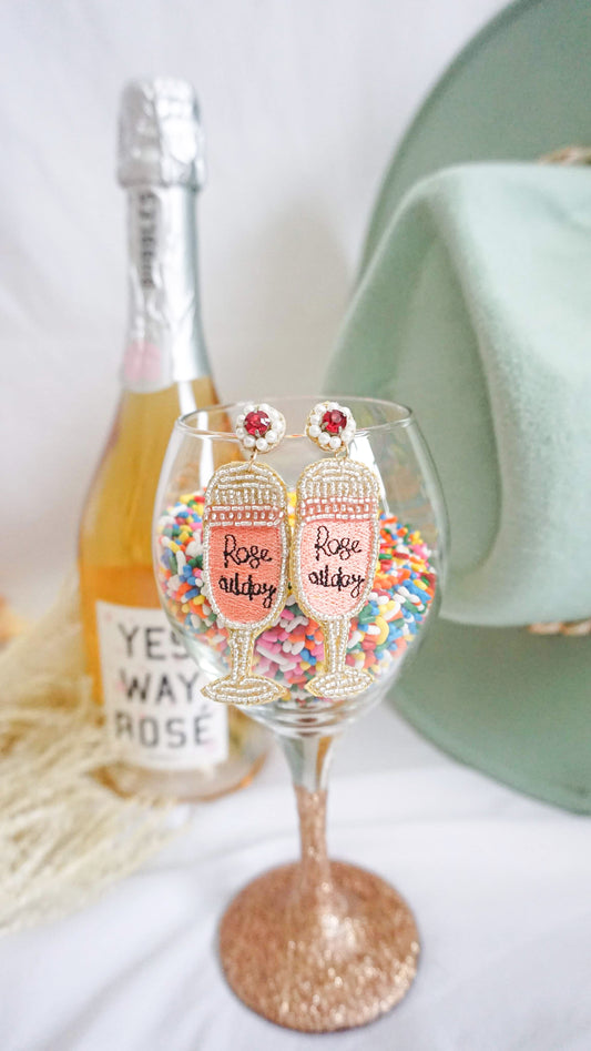 Rose on Ice Beaded Earrings - Pink