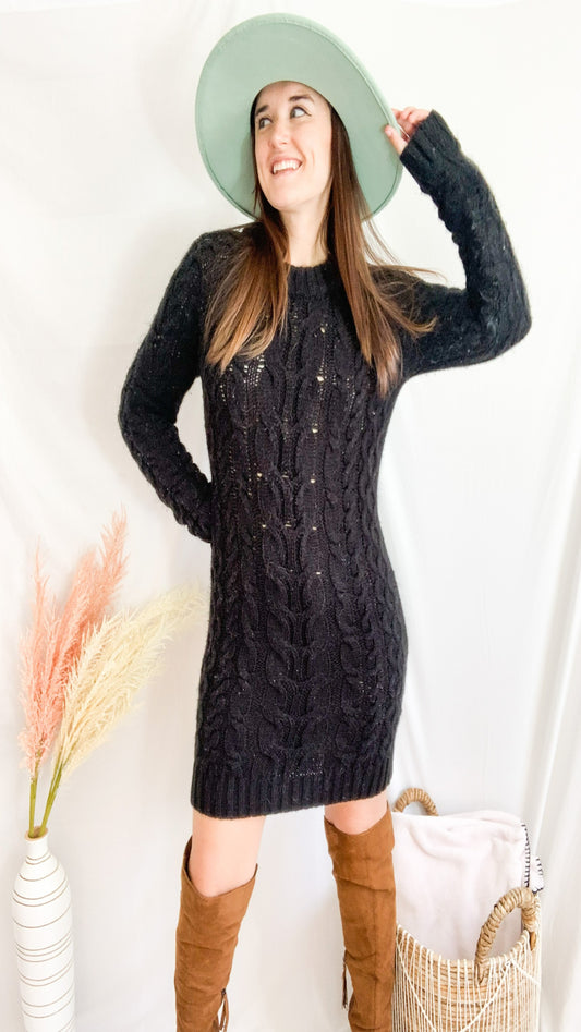 Keep Me Warm Sweater Dress - Black