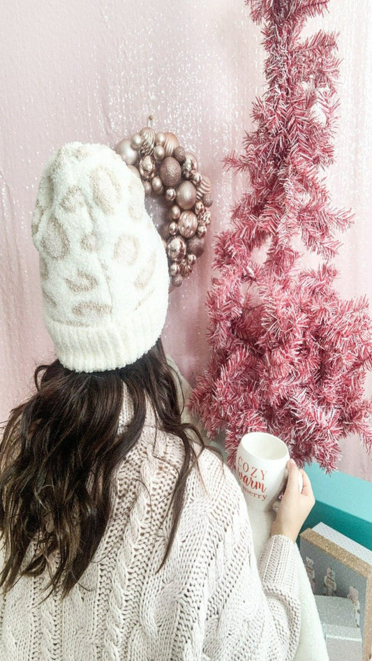 By the Fireplace Beanie -Cheetah Blush
